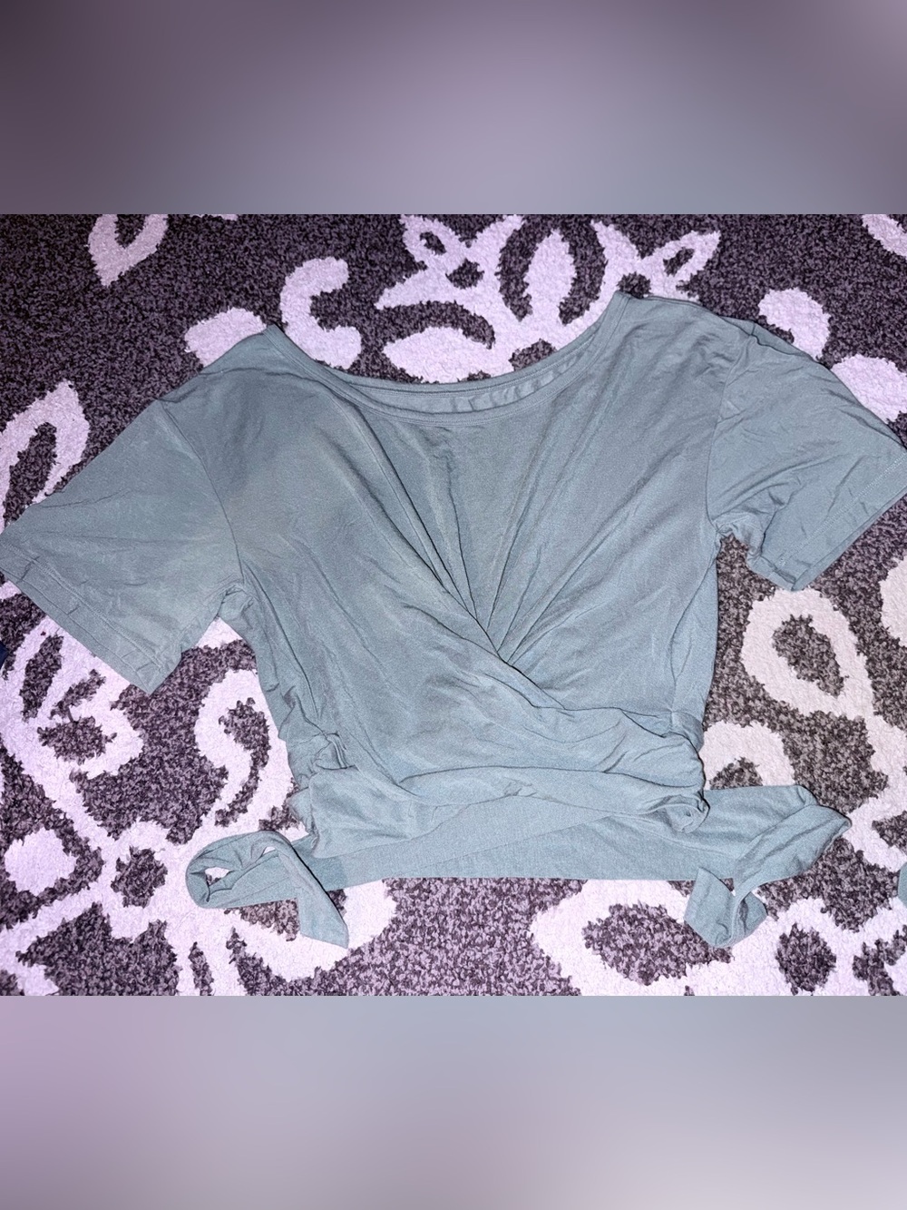 Womens Sage Green Wrap-Front Top, EUC XS